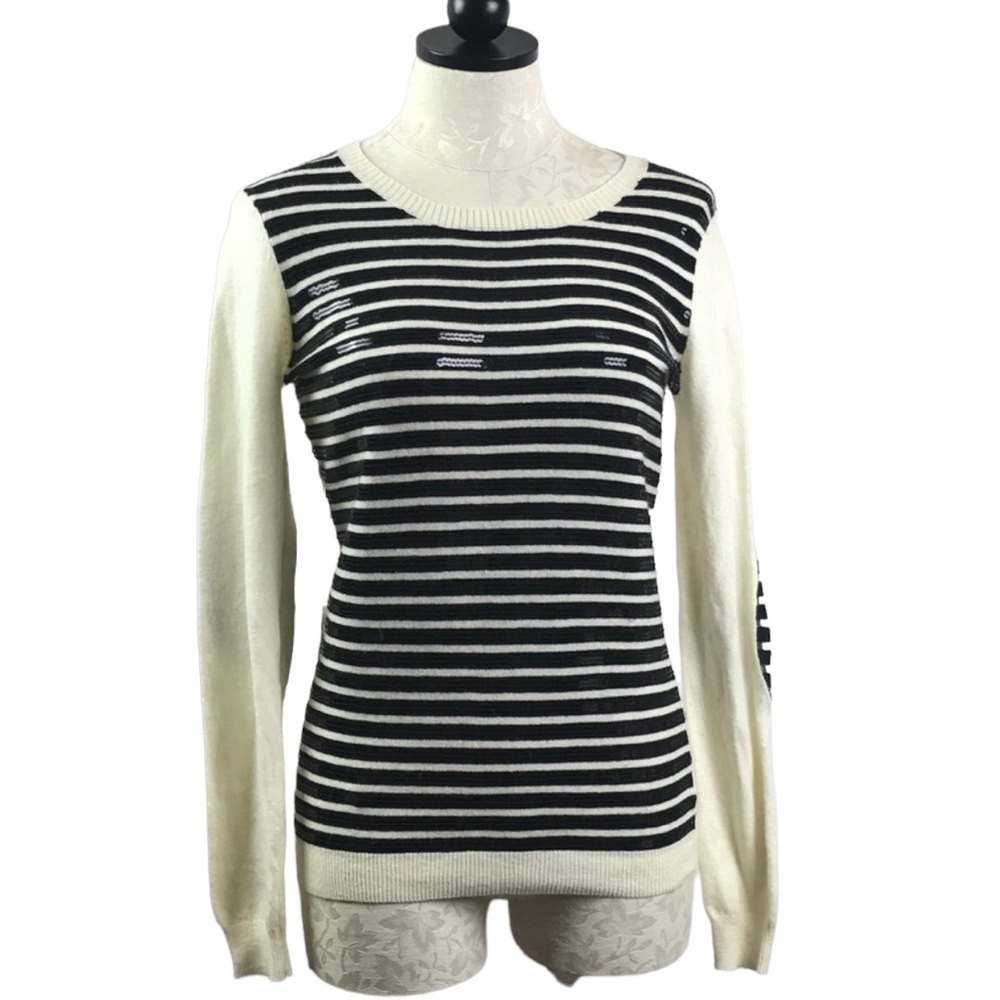 Jaye.e. Black White Sequined Angora Wool Pullover Sweater Women Sz S